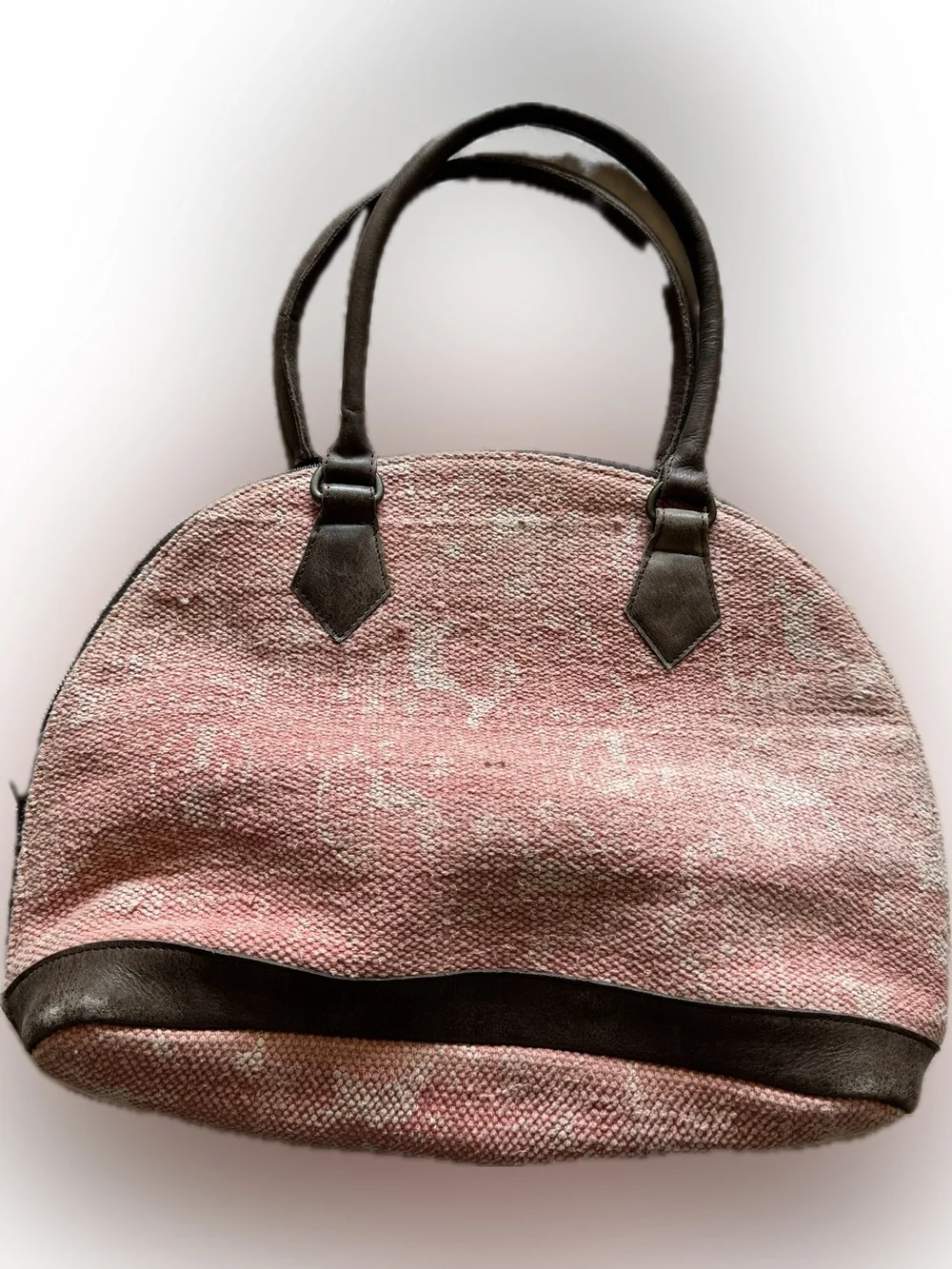 Indie Ella Classic Pink Canvas Dome Tote with Dark Trim, zipper closure